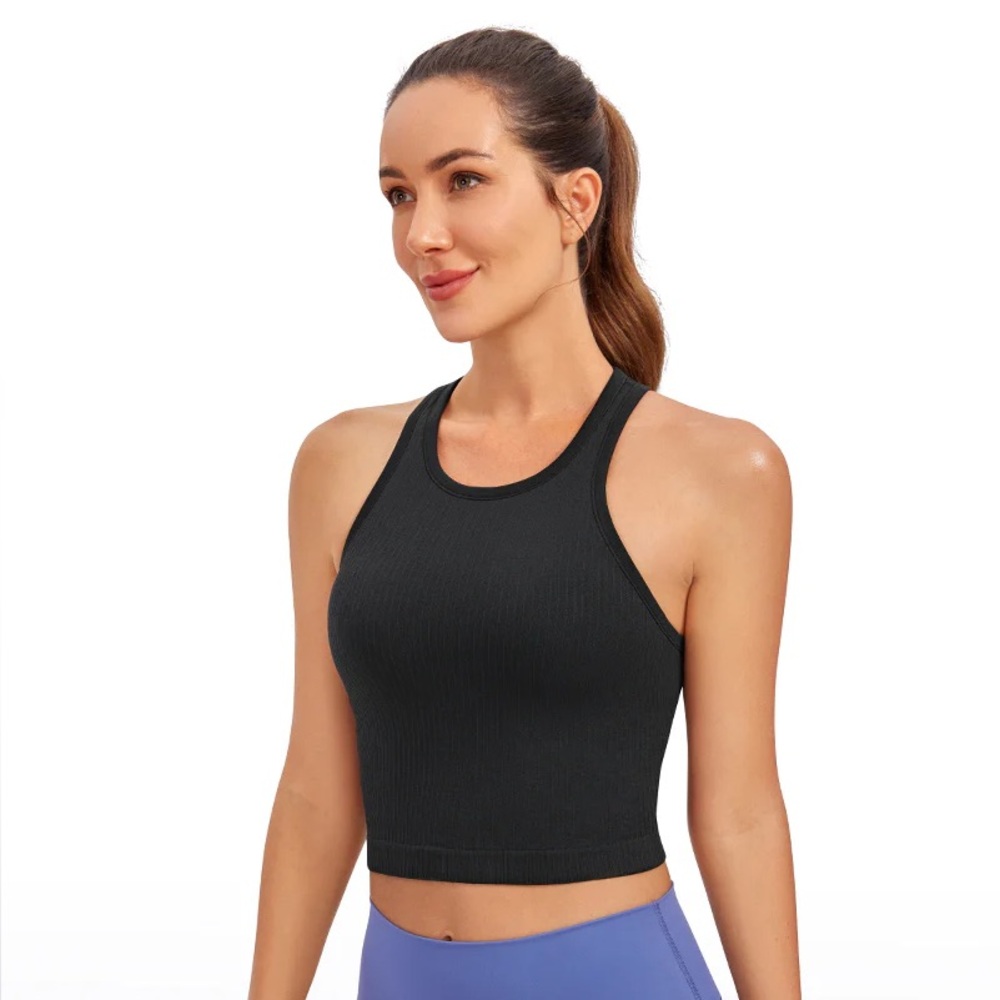 CRZ YOGA Seamless Ribbed Cropped Racerback Tank - Picture 1 of 4